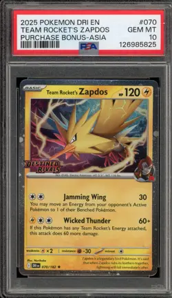 Pokemon Team Rocket's Zapdos Destined Rivals Purch. Bonus Asia Promo #070 PSA 10 - Image 1