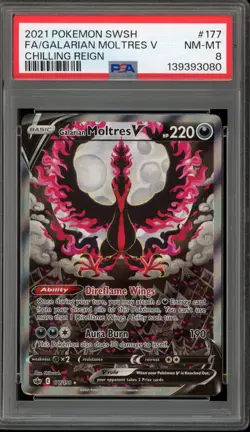 Pokemon Galarian Moltres V Chilling Reign Full Alt Art #177 PSA 8 - Image 1