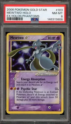 Pokemon Mewtwo Gold Star EX Holon Phantoms Holo Ultra Rare #103 PSA 8 - Image 1