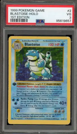 Pokemon Blastoise Base Set Shadowless 1st Edition Holo Rare #2 PSA 3 - Image 1