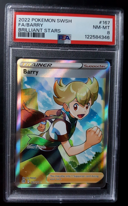 2022 POKEMON SWSH BRILLIANT STARS TRAINER #167 FULL ART BARRY - PSA 8 NM-MT - Image 1