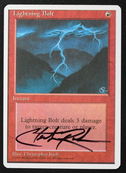 Lightning Bolt Signed Christopher Rush 4th Edition MTG Magic Card - Image 1