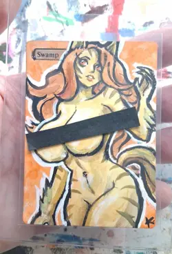 Altered MtG Hand Painted Swamp One Of A Kind Anime - Image 2