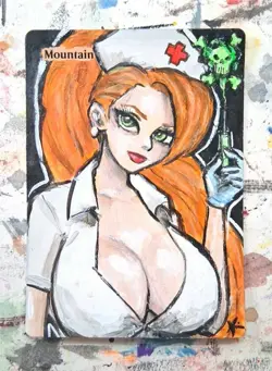 Altered MTG Hand Painted Mountain One Of A Kind Anime - Image 1