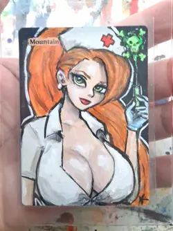 Altered MTG Hand Painted Mountain One Of A Kind Anime - Image 2