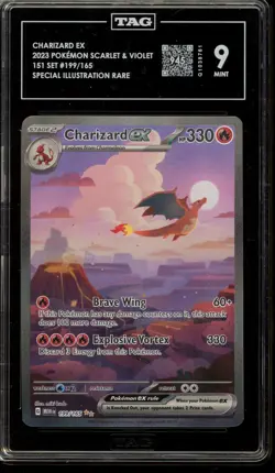 Pokemon Charizard ex 151 MEW EN Special Illustration Rare #199 TAG 9 Mint - Image 1