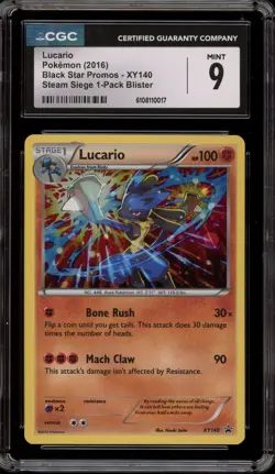 Pokemon Lucario Steam Siege Blister Pk. Black Star Holo Promo XY140 CGC 9 Mint - Image 1