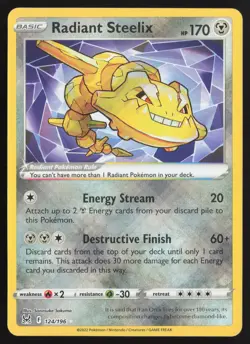 Radiant Steelix 124/196 Radiant Rare Lost Origin Pokemon Near Mint - Image 1