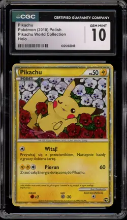Pokemon Pikachu World Coll. POLISH Holo CGC 10 Gem Mint - Image 1