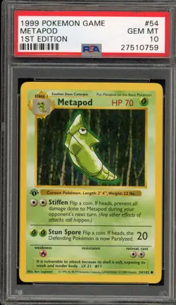 Pokemon Metapod Base Set Shadowless 1st Edition #54 PSA 10 Gem Mint - Image 1