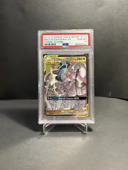 2019 POKEMON SM COSMIC ECLIPSE #156/236 ARCEUS DIALGA PALKIA GX TAG TEAM PSA 10 - Image 1