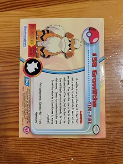 NM! HOLO FOIL 1999 Topps Pokemon Series 1 - Growlithe #58 Blue Logo - Image 2