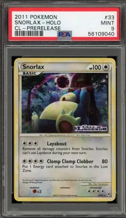 Pokemon Snorlax Call of Legends Prerelease Holo Rare Promo #33 PSA 9 Mint - Image 1