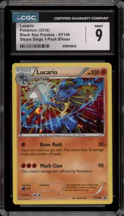 Pokemon Lucario Steam Siege Blister Pk. Black Star Holo Promo XY140 CGC 9 Mint - Image 1