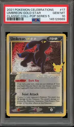 Pokemon Umbreon Gold Star Celebrations Classic Coll POP Series 5 Holo #17 PSA 10 - Image 1