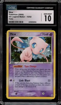 Pokemon Mew EX Legend Maker Holo Rare #10 CGC 10 Gem Mint - Image 1