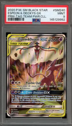 Pokemon Espeon & Deoxys GX Tag Team Powers Coll. Full Art Promo SM240 PSA 9 Mint - Image 1