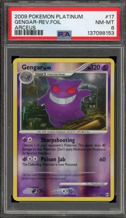 Pokemon Gengar Platinum Arceus Reverse Holo Rare #17 PSA 8 - Image 1