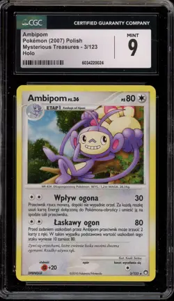 Pokemon Ambipom Mysterious Treasures POLISH Holo Rare #3 CGC 9 Mint - Image 1