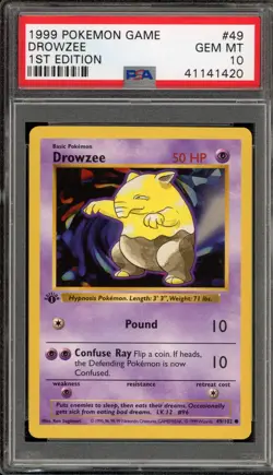 Pokemon Drowzee Base Set Shadowless 1st Edition #49 PSA 10 Gem Mint - Image 1