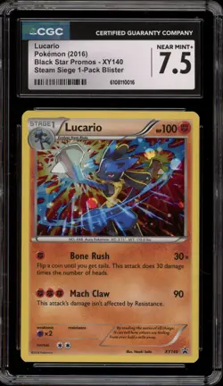 Pokemon Lucario Steam Siege Blister Pk. Black Star Holo Promo XY140 CGC 7.5 - Image 1