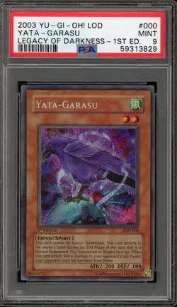 Yu-Gi-Oh! Yata-Garasu Legacy of Darkness 1st Edition Secret Rare LOD-000 PSA 9 - Image 1