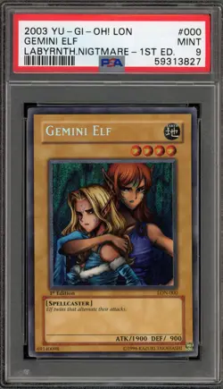 Yu-Gi-Oh! Gemini Elf Labyrinth of Nightmare 1st Ed Secret Rare LON-000 PSA 9 - Image 1