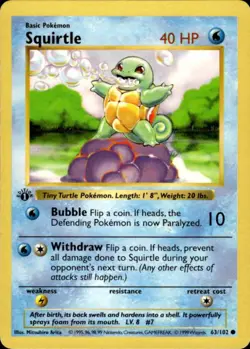 Pokemon Squirtle 63/102 Base Set Common 1st Edition Moderately Played - Image 1
