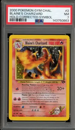 Pokemon Blaine's Charizard Gym Challenge Unlimited #2 CORRECTED SYMBOL PSA 7 - Image 1