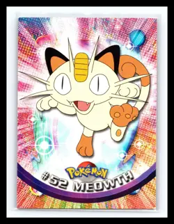 💥 MEOWTH 1999 Topps Pokemon TV Non Holo Animation 1st Series Blue Logo # 52 - Image 1