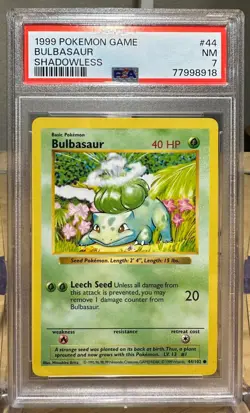 1999 Pokemon Base Set Bulbasaur 44/102 Shadowless PSA 7 Near Mint - Image 1