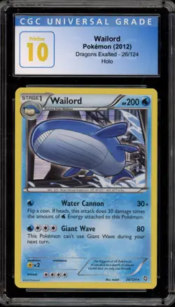 Pokemon Wailord Dragons Exalted Holo Rare #26 CGC 10 Pristine - Image 1