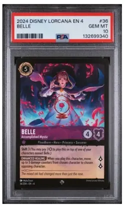 DISNEY LORCANA 2024 #36 BELLE ACCOMPLISHED MYSTIC SUPER RARE PSA 10 - Image 1