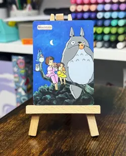 Hand Painted Altered Art Mtg land card Anime Mountain Classic monster - Image 1