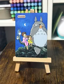 Hand Painted Altered Art Mtg land card Anime Mountain Classic monster - Image 3