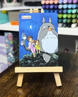 Hand Painted Altered Art Mtg land card Anime Mountain Classic monster - Image 4