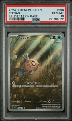 PSA 10 GEM MT Feebas 198/191 Surging Sparks Illustration Rare Holo Pokemon Card - Image 1