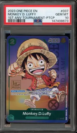 One Piece CCG Monkey.D.Luffy 1st Ann. Tournament Participation P-037 PSA 10 - Image 1