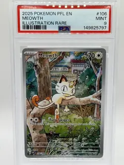 Pokemon Meowth 106/094 Phantasmal Flames Illustration rare PSA 9 - Image 1