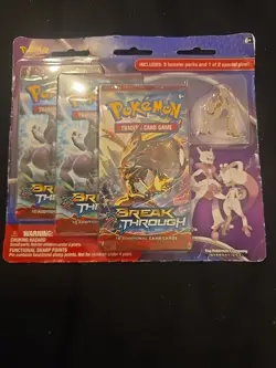 Pokemon XY BREAKthrough Blister 3 Pack Mega Mewtwo Y Pin TCG Sealed Evolution - Image 1
