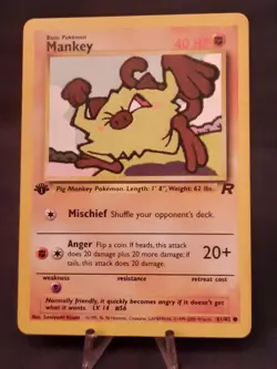 Pokemon Card Mankey 61/82 Team Rocket 1st Edition VLP-NM - Image 1