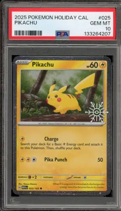 Pokemon Pikachu 2025 Holiday Calendar Holo #025 PSA 10 Gem Mint - Image 1