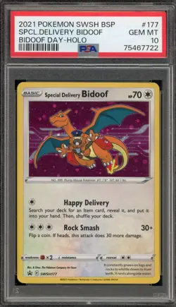 Pokemon Special Delivery Bidoof Day P.M. Center Holo Promo SWSH177 PSA 10 - Image 1