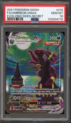Pokemon Umbreon VMAX Evolving Skies Secret Rare Full Alt Art #215 PSA 10 - Image 1