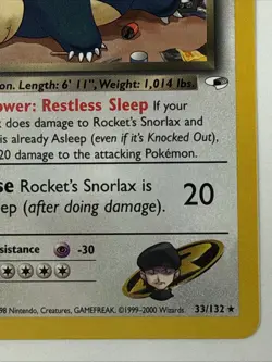 Rocket's Snorlax 033/132 Gym Heroes Regular Near Mint Pokemon TCG - Image 4