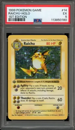 Pokemon Raichu Base Set Shadowless 1st Edition Holo Rare #14 PSA 5 - Image 1