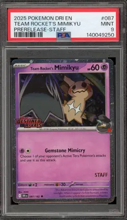 Pokemon Team Rocket's Mimikyu Destined Rivals STAFF Prerelease Promo #087 PSA 9 - Image 1