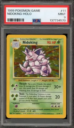 Pokemon Nidoking Base Set Unlimited Holo Rare #11 PSA 9 Mint - Image 1