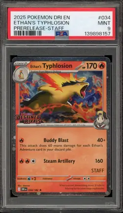 Pokemon Ethan's Typhlosion Destined Rivals STAFF Prerelease Promo #034 PSA 9 - Image 1
