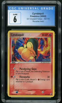 CYNDAQUIL (2005) Pokemon EX Unseen Forces Stamp Reverse Holo 54/115 CGC 6 EX/NM - Image 1